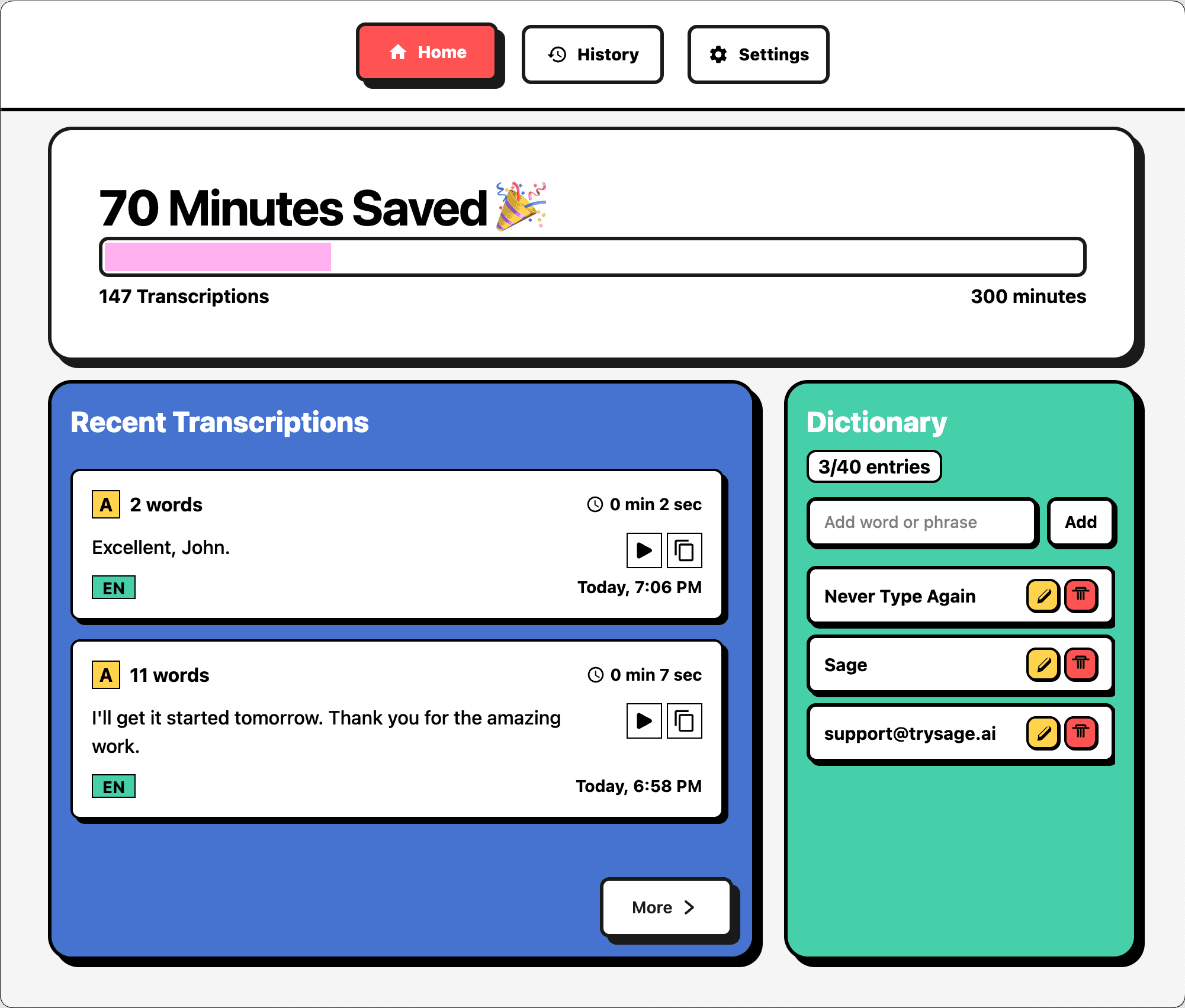 Sage App Interface